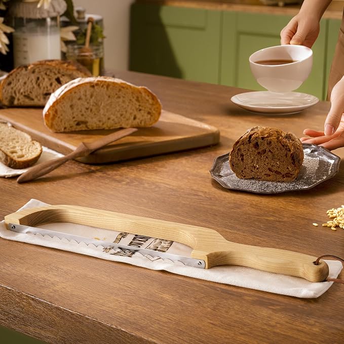 LLOTUS Bread Knife Package Slicer for Sourdough Bread, 16.5" Premium Wooden Bow Design, Premium Stainless Steel Serrated Saw, Cutter for cutting Loaf, Sandwich, Bagels, Homemade Bread (Birch) - Image 6