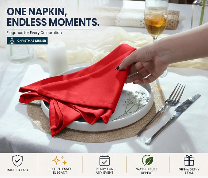Ruvanti Cloth Napkins Set of 12, 18x18 Inches Napkins Cloth Washable, Soft, Durable, Absorbent, Cotton Blend. Table Dinner Napkins Cloth for Hotel, Christmas, Dinner, Parties - Multi Color - Image 6