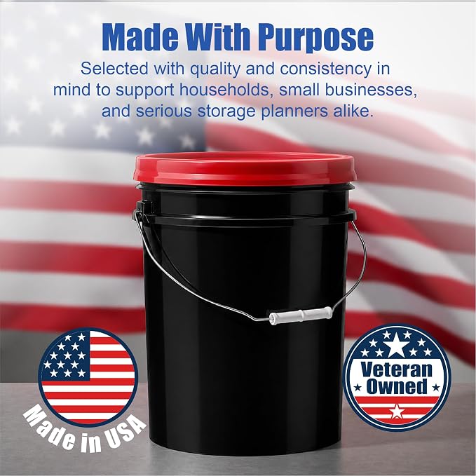 5 Gallon Bucket - Food Grade w/Lid BPA-Free, Black/Red, 3 | Airtight Gamma Seal Screw-On Lid, Heavy-Duty 90 Mil HDPE Plastic, Food Safe and Durable Container, Bulk Storage, Made in USA - Image 7