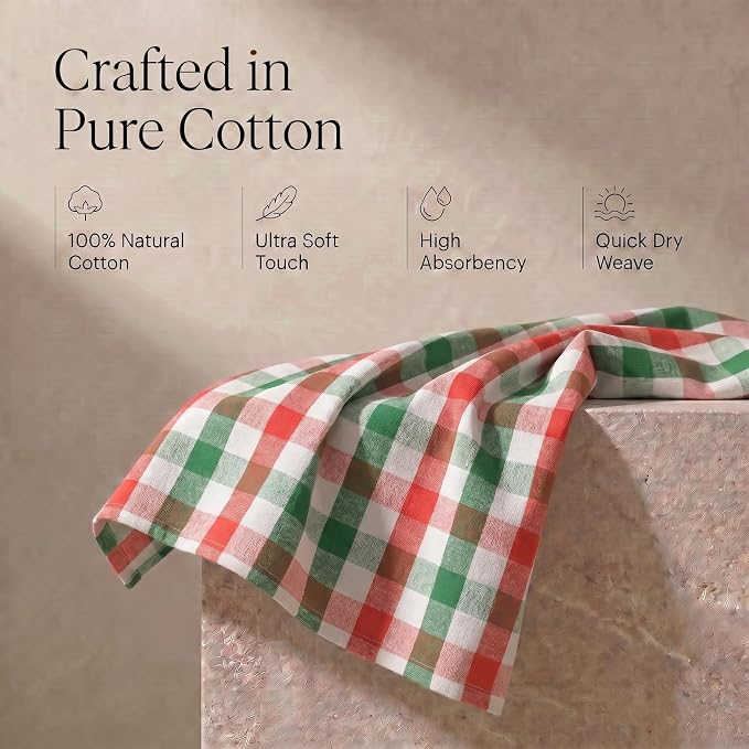 Urban Villa Kitchen Towels Cotton Dish Towels 20”x30” (Set of 6)Red/Grn/Wht - Image 4