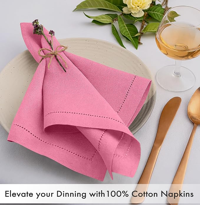 Ruvanti Cloth Napkins Set of 12, 100% Cotton High GSM 18x18 Inches, Hem Stitched Corners, Soft, Washable, Highly Durable & Absorbent, Perfect for Parties, Christmas, Thanksgiving Dinners – Pink - Image 2