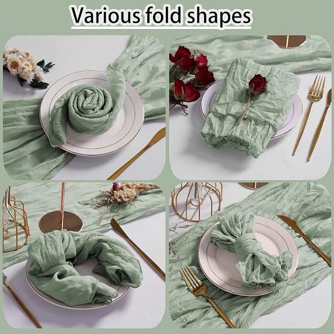 LZY 120 Pack Gauze Cheesecloth Napkins 20x20 Inch Dinner Cloth Napkins, Soft Boho Table Napkins Rustic Wrinkled Cheese Cloth Napkins Bulk for Wedding Party Baby Shower Event Decor (Sage Green) - Image 5