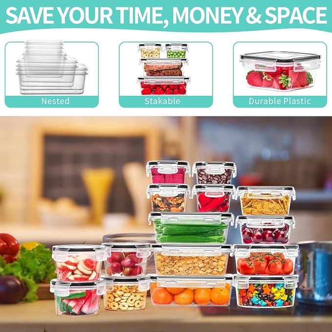 Skroam 72 piece Food Storage Containers Set with Airtight Lids (36 Containers & 36 Lids), Plastic Leak-Proof Kitchen Storage Containers for Pantry Organizers and storage - Meal Prep, Lunch Containers - Image 4