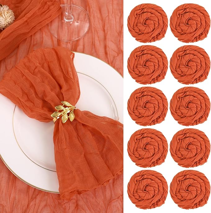 fani 60 Pack Gauze Cheesecloth Napkins, 20 x 20 in, Burnt Orange | Wrinkled Table Napkins, Soft Cotton, Rustic Decorative, Weddings, Party, Dinner Table, Everyday Use by fani