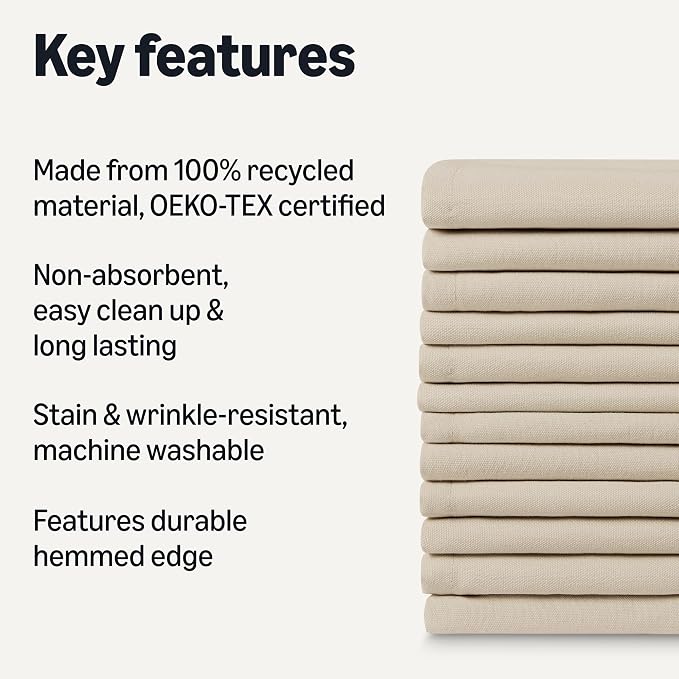 Amazon Basics Reusable Stain and Wrinkle Resistant Cloth Napkins, 17 x 17 inches, Beige, 12-Pack - Image 2
