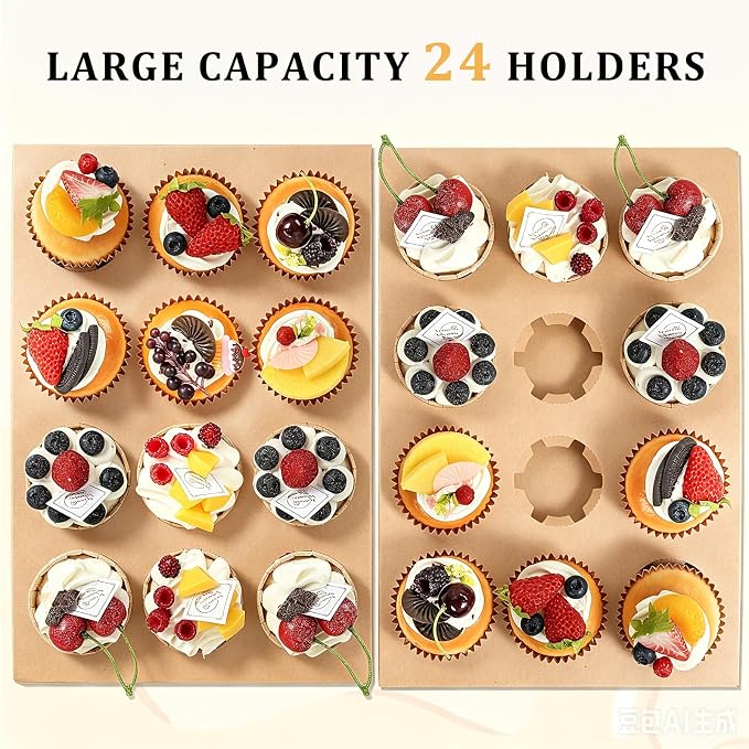 24 Count Corrugated Cupcake Boxes, 8 Pack White Cupcake Containers with Windows, Disposable Cupcake Carriers for Muffins, Treats, Pastries, 19 x 14 x 3.9 Inches (Brown, 24Count /8Pcs) - Image 5