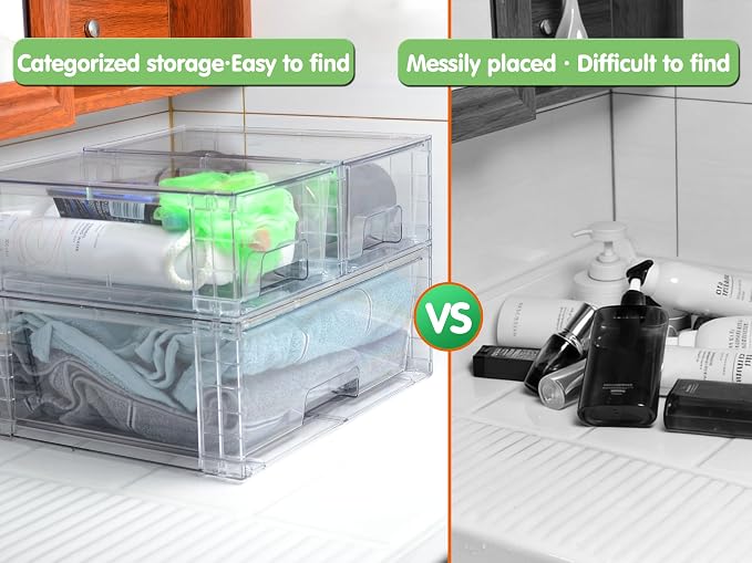 Stackable Storage Drawers(3 Pack),High-strength Clear Plastic Multi-purpose Organizer Bins with Handles, Easily Assemble Acrylic Drawers for Bathroom Closet Cabinet Pantry Under Sink - Image 8