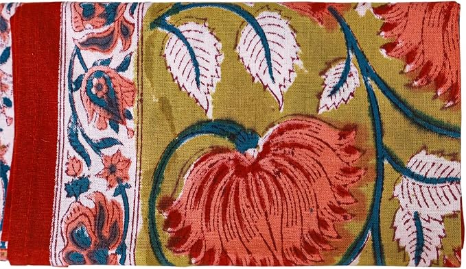 14x14 Inches Cotton Napkins Set of 4, Yellow Red, Washable Hand Block Printed Reusable Cloth Napkins for Dinning, Party, Wedding, Home Decor Fall - Image 4