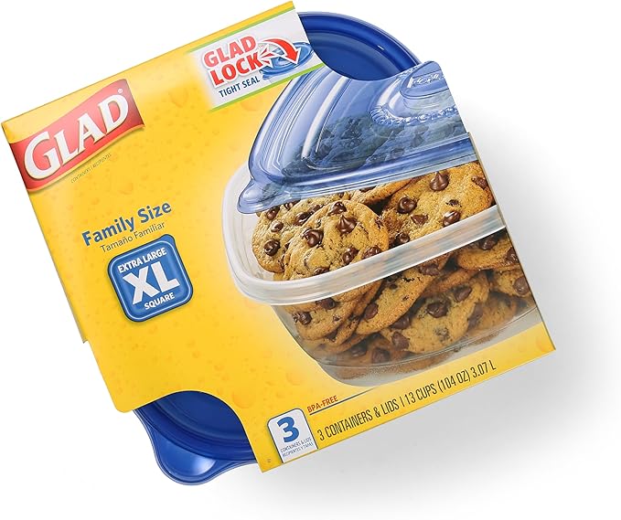 Glad GladWare XL Square Food Storage Containers, 104 Oz, 3 Count | BPA-free, dishwasher-safe containers for leftovers, meal prep, and freezer storage; family-size capacity - Image 4