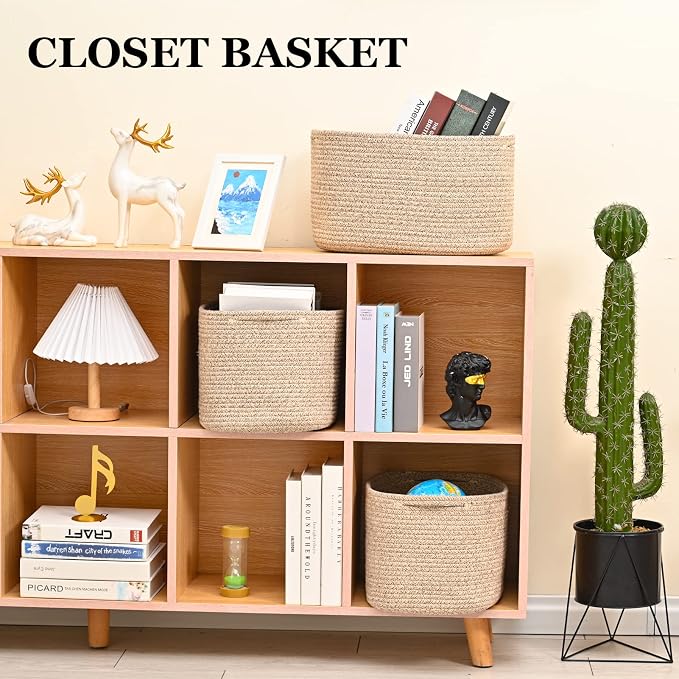 Cotton Rope Storage Baskets for Organizing 1Pack 15"x10"x9" Woven Baskets for Storage,Shelf Baskets Cube Storage Bins Towel Baskets for Bathroom,Toys Baskets Nursery Basket(Brown) - Image 4