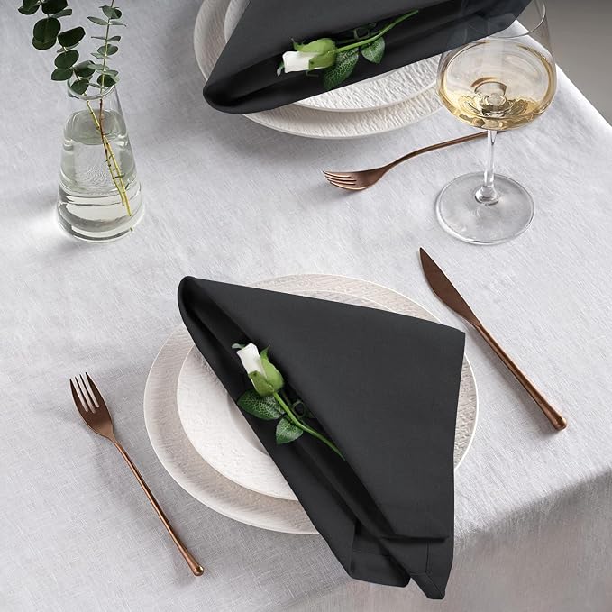 Cotton Dinner Napkins Set of 12, 18x18 Inch Cloth Napkins | Dark Grey Fabric, Reusable & Machine Washable, Soft Durable Table Napkins for Weddings,Parties & everyday Dining - Image 2
