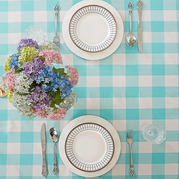 Cupuamon 2 Pack Waterproof Polyester Fabic Rectangle Checkered Tablecloth，60x120 Outdoor Table Cloth，Oil Stain Prevention Table Cloth for Pinics and Parties（Aqua and White） - Image 4