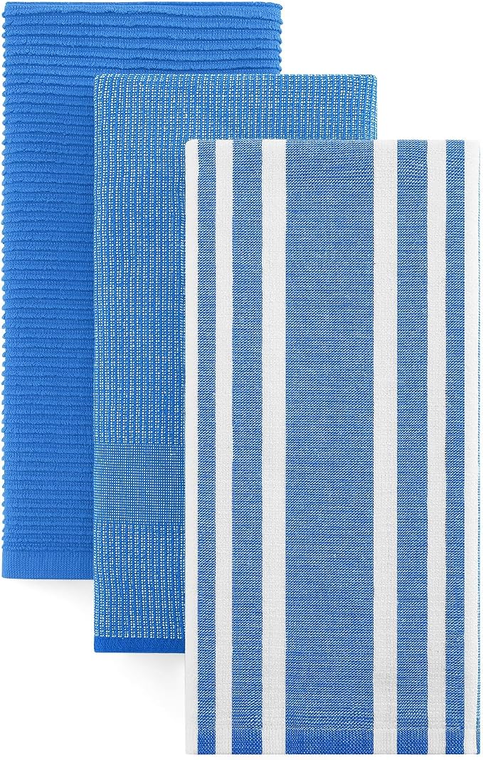 Homaxy Cotton 380 GSM Premium Kitchen Towels, 18"x 28", 3 Pack, Blueberry | Soft and Absorbent Terry Dish Towels, Multipurpose Tea Towel Set with Hanging Loop, 3 Styles Kitchen Hand Towels by Homaxy