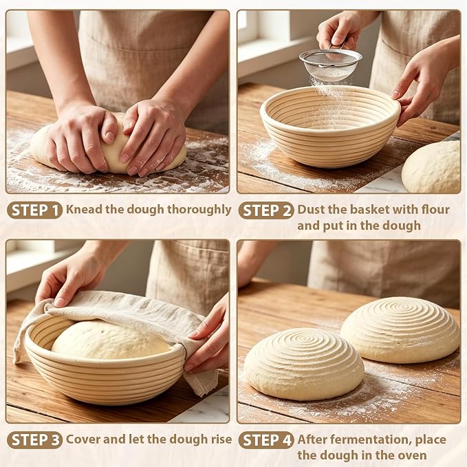 5 Inch Banneton Bread Proofing Basket Set of 12 with Linen Liner Cloth Mini Banneton Basket Proofing Baskets for Traditional Sourdough Bread Bakery Bowls for Professional & Home Bakers - Image 4