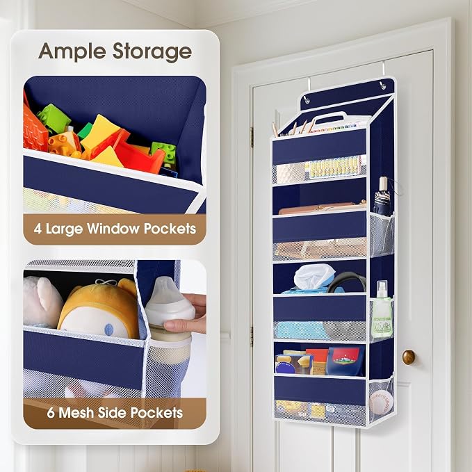 1Pack Over The Door Organizer Large Capacity Hanging Storage Room Organizer | 40 lb Capacity, Ultra-Sturdy, Foldable, Mesh Design with Clear Window, Space-Saving Organizer for Pantry, Nursery & Closet - Image 4