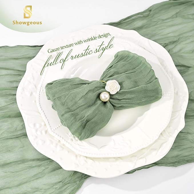 50 Pack Sage Green Cheesecloth Napkins 20"x20" Boho Washable Cloth Napkins Set of 50 Wrinkled Cheese Cloth Napkins Gauze Dinner Table Napkin for Wedding Party Baby Shower Birthday Decor - Image 5
