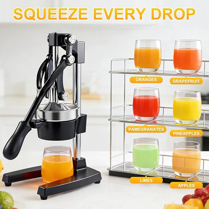 Cast Iron Juicer,Commercial Hand Press Squeezer,Heavy Duty Countertop Citrus for Fresh Orange Lemon Juice with Stainless Steel Cup - Image 6