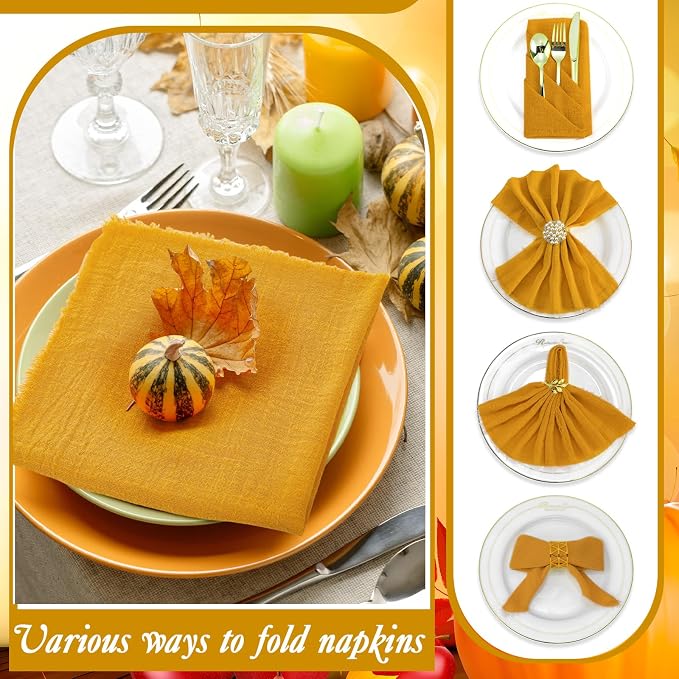 48 Pcs Cotton Linen Cloth Napkins with Fringe 16.5 x 16.5 Inch Square Rustic Dinner Linen Napkins Bulk for Wedding Party Banquet Dinner(Ginger) - Image 4