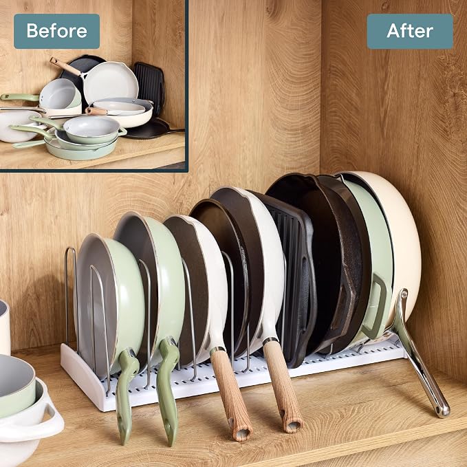 YouCopia StoreMore Expandable Cookware Rack with Tall Steel Wires, 12.5"-22" Wide Adjustable Pan Organizer for Kitchen Cabinet Storage, Premium Edition - Image 6