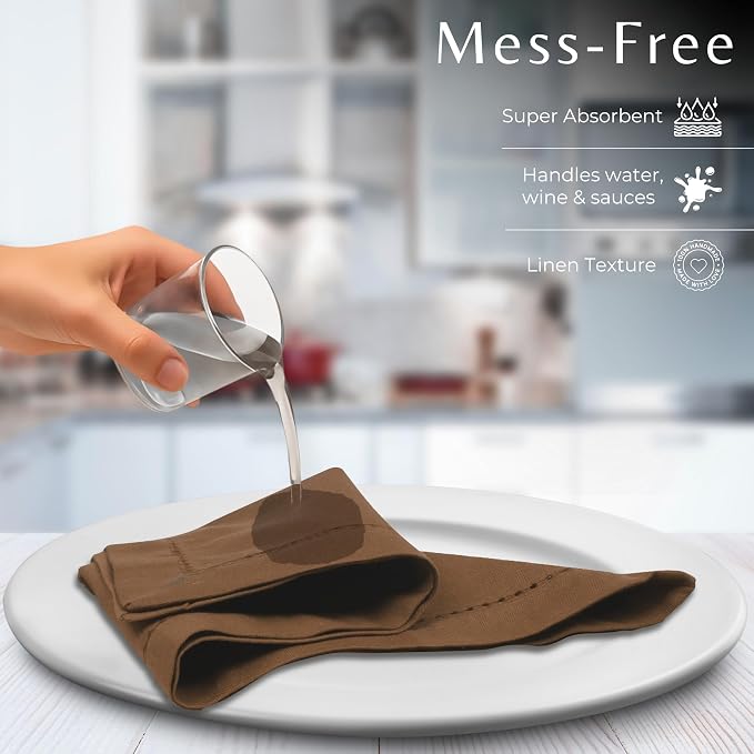 Ramanta Home Brown Cloth Dinner Napkin Set of 24-18x18 Inch | Cotton Linen Flax Hemstitched Napkins Washable for Everyday Use - Image 8