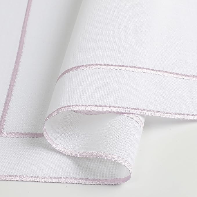 Majestic Giftware Set of 12 Polyester Napkins (NPK-LA) | White Lavendar Trim Design Dinner Napkins Cloth | Linen Look Washable Cloth Napkins Set for Weddings, Banquets, or Restaurants (20" x 20") - Image 4