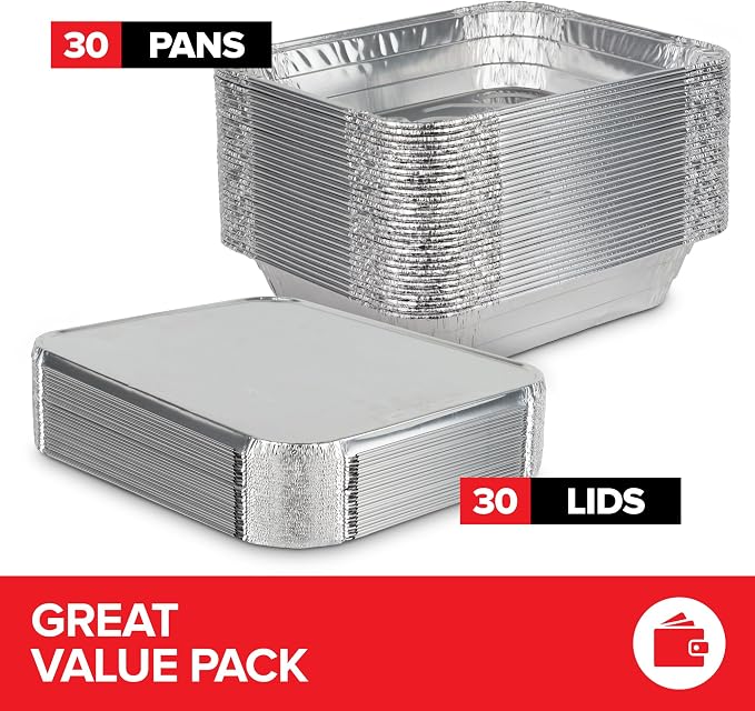 Stock Your Home 9x13 Disposable Aluminum Pans with Lids, 30 Pack | Heavy Duty, Food Catering Containers for Baking, Cooking, Heating, Storage - Image 2