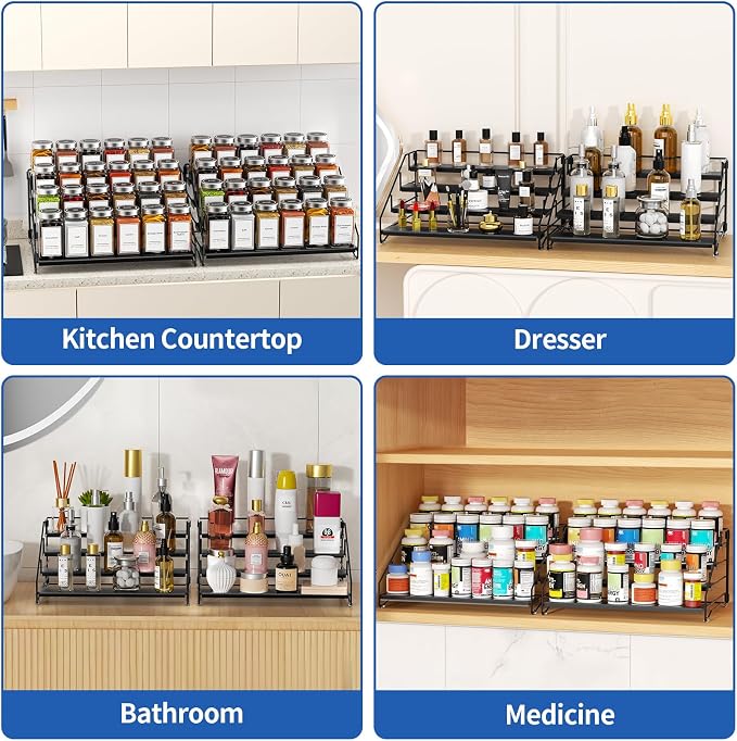 BOIVSHI 4 Tier Spice Rack Organizer, Spice Rack for Cabinet, Adjustable Depth Seasoning Shelf for Countertop, Pantry, Seasoning Organizer, Metal, Black (2 Pack) - Image 8