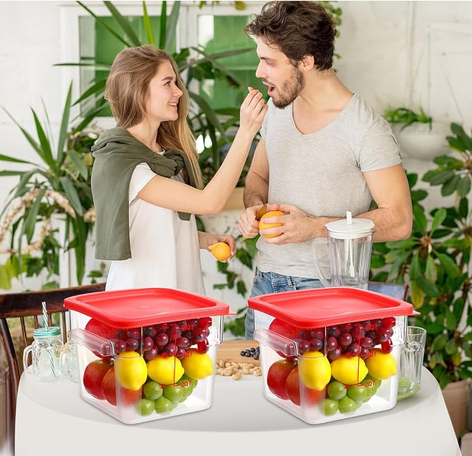 Hsei 6 Set 6 Quart Food Storage Containers with Lids & 6 Pcs Plastic Ice Scoop Square Commercial Containers with Scale for Kitchen Restaurant Freezer Cereal Rice Storage(Red) - Image 7