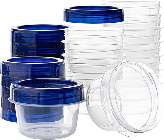 PLASTICPRO [4 oz 12 Pack] Twist Top Deli Containers Clear bottom With blue Top Twist on Lids Reusable, Stackable, Food Storage Freezer Container by PLASTICPRO