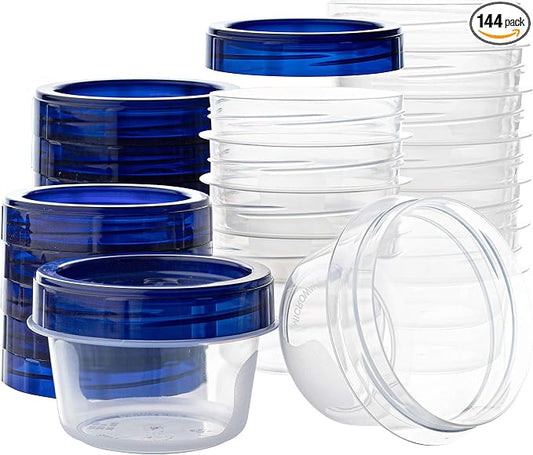 PLASTICPRO [4 oz 144 Pack] Twist Top Deli Containers Clear bottom With blue Top Twist on Lids Reusable, Stackable, Food Storage Freezer Container Pack of 144 by PLASTICPRO