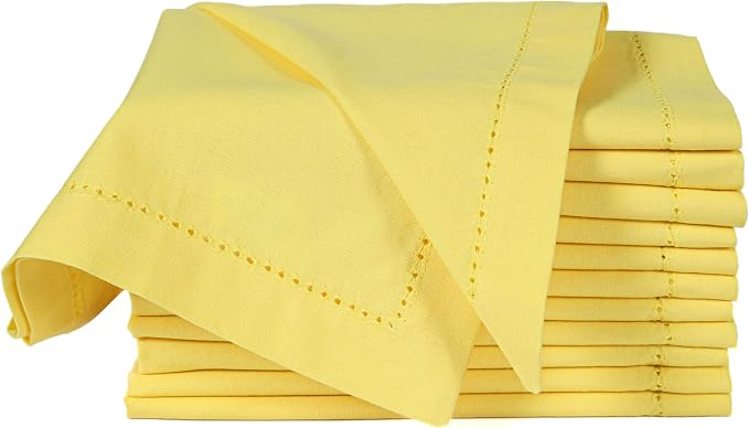 ALPHA Living HOME Cotton Cloth Napkins Set of 12, 18x18 Cotton Napkin Cloth Washable, Soft, Reusable Napkins for Wedding, Parties, Christmas, Thanksgiving, Everyday Use (Yellow) by ALPHALivingHOME