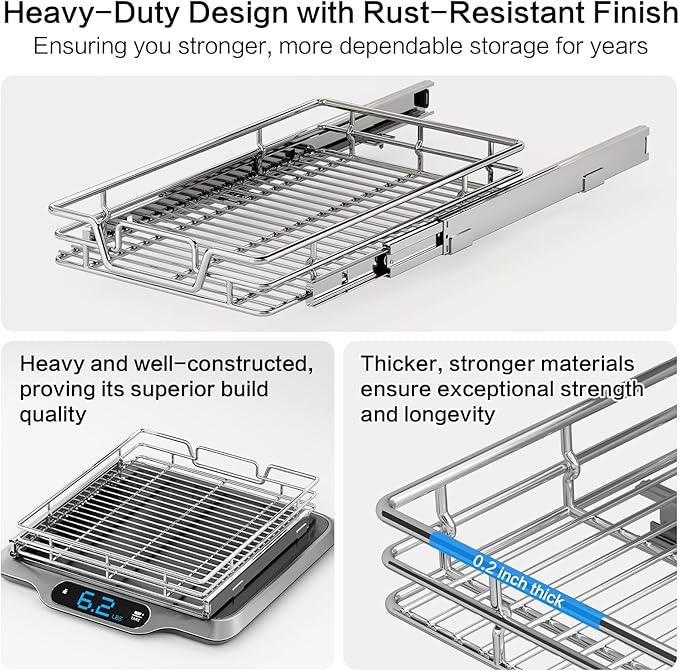 Kitchen Cabinet Pull Out Shelf and Drawer Organizer Slide Out Pantry Storaqe Basket in Multiple Sizes (21" W x 21" D,1 Tier) - Image 3
