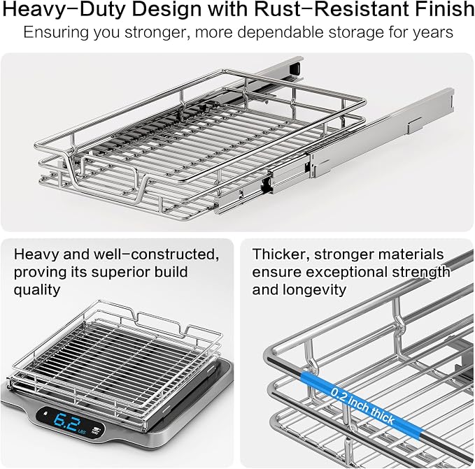 Kitchen Cabinet Pull Out Shelf and Drawer Organizer Slide Out Pantry Storaqe Basket in Multiple Sizes (17" W x 18" D,1 Tier) - Image 3