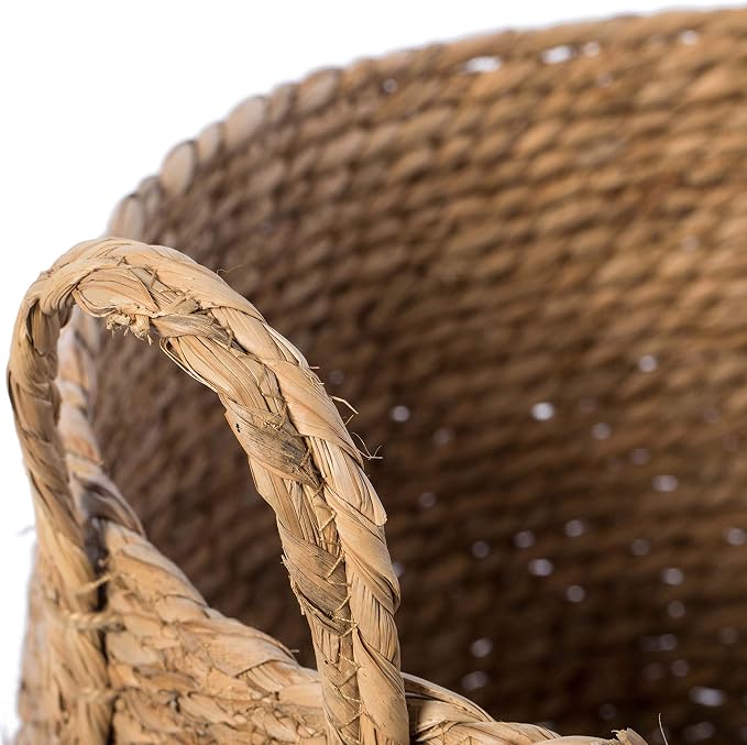 Vintiquewise Decorative Round Wicker Woven Rope Storage Blanket Basket with Braided Handles - Set of 3 - Image 7