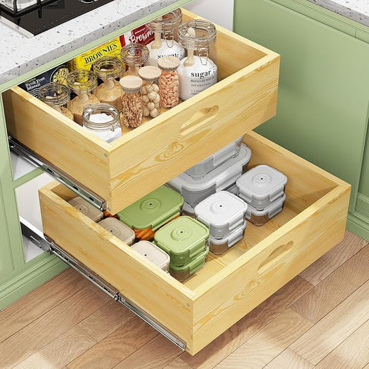 Pull Out Cabinet Organizer, Soft Close Slide Out Solid Wooden Drawers(17"W X 21"D x 6.2''H), Heavy Duty Full-extension Roll Out Shelves for Kitchen Cabinets,Pantry & Closet Organizers and Storage by Kitstorack
