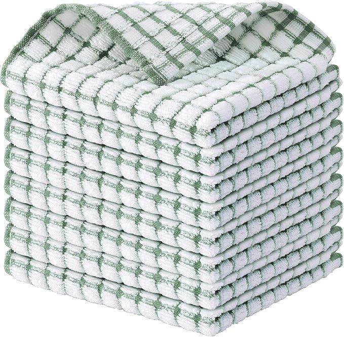 Kitinjoy Cotton 8 Pack Terry Kitchen Dish Cloths, Grass Green | 12 x 12 Inches Super Soft and Absorbent Dish Rags, Quick Drying Dish towels for Washing Dishes by Kitinjoy