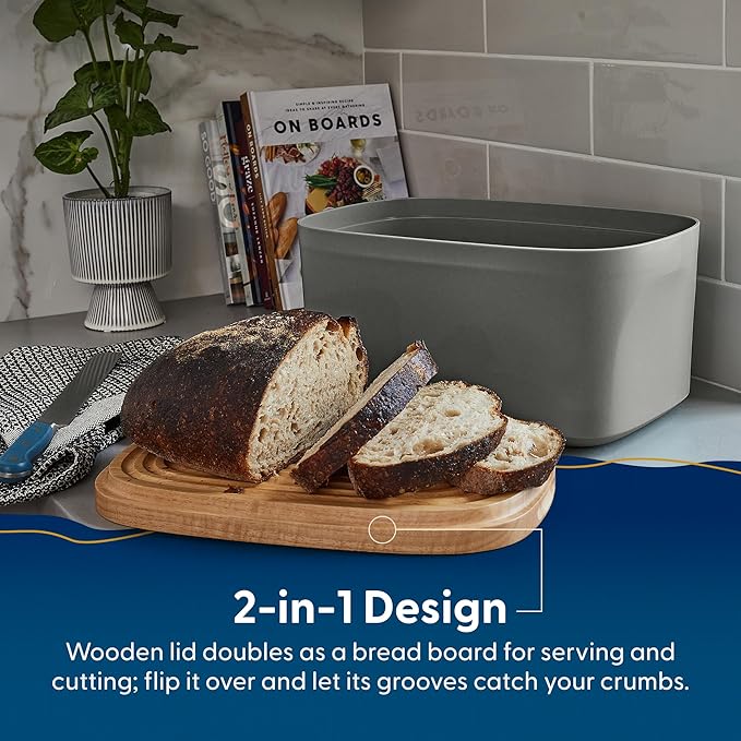 Sonder LA Union Bread Box with Wood Lid (Charcoal) Large 14.25x9.25x7 in | Bamboo Fiber & Recycled Plastic Body with Reversible Bread Board Lid, Kitchen Countertop Use, Larger Than It Appears, 4 lbs - Image 2