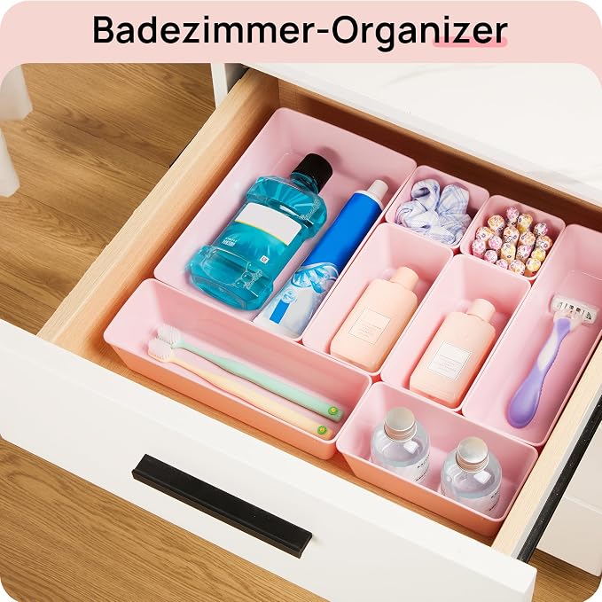 Vtopmart 25 Pack Plastic Drawer Organizers with Non-slip Rubber Pads | 4-Size Versatile Makeup Organizer, Storage Containers Small Bins for Makeup, Jewelries, Bedroom, Kitchen Utensils and Office - Image 5