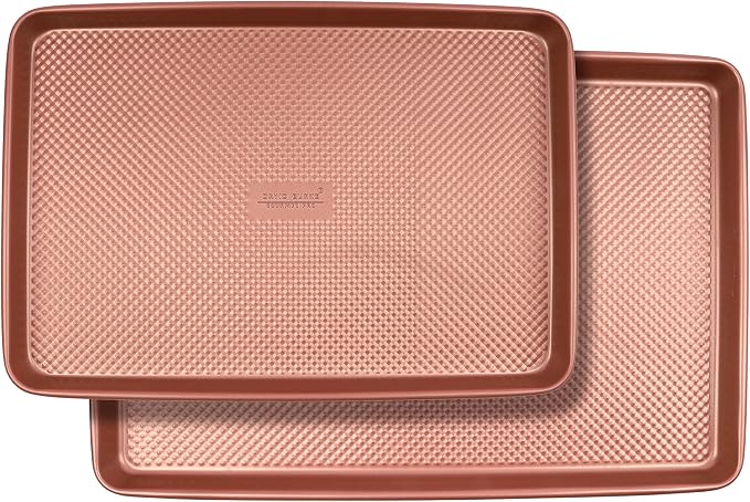 David Burke 17"/15" Cookie Sheets – Carbon Steel, PFTE & PFOA Free, Oven Safe, Non-Toxic, Perfect for Baking and Roasting – Rose Gold (2-Pack) by David+Burke