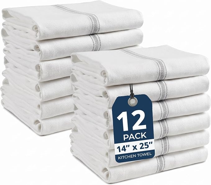 LANE LINEN Kitchen Hand Towels, 12 Pack Dish Towels for Kitchen Drying, 100% Cotton Super Absorbent Tea Towel, Quick Dry, 14"x25", Useful for Cleaning Countertops, Durable for Daily Use - Grey Stripe by LaneLinen