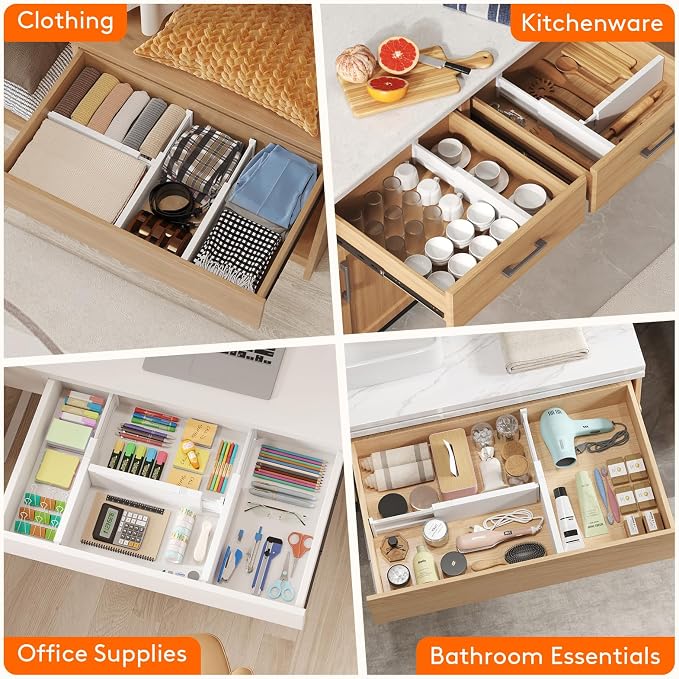 Lifewit 4" High Upgrade Drawer Divider, Adjustable Drawer Organizer Clothes | 13.5"-22" Expandable Plastic Drawer Separator for Dresser, Kitchen, Closet, Nursery, Office Organization & Storage, 12 Pack - Image 8