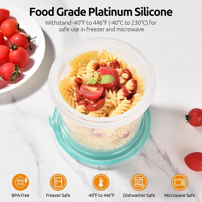 U-Taste Silicone Container with Lid, Kitchen Meal Prep Food Storage, 2Cup*2 | Food Grade Liquid Silicone, Leak-Proof Airtight Lid, Meal Prep Lunch Box, Freezer & Microwave Safe, Clear Date Marking Circle - Image 3