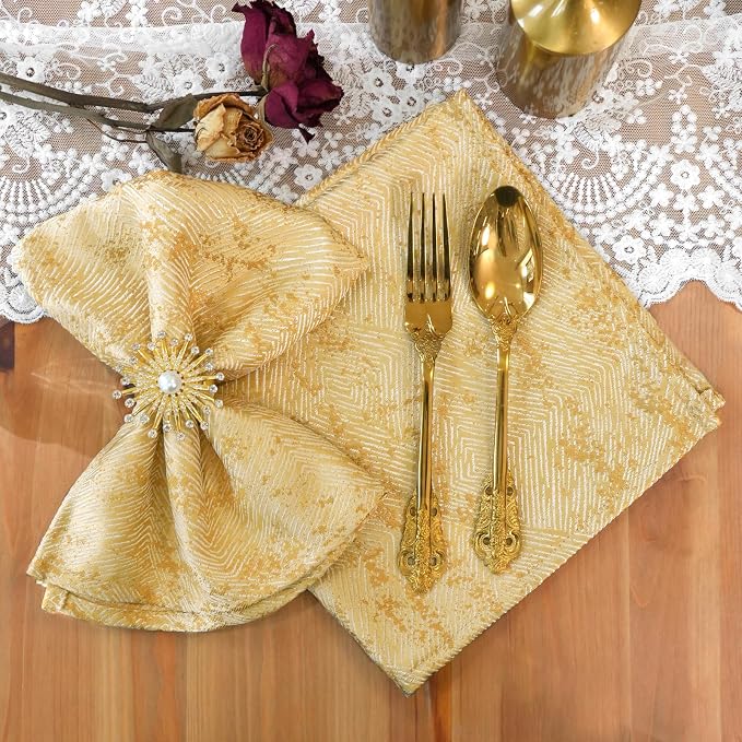 Dinner Cloth Napkins Set of 6, Cotton Polyester Blend Premium Quality, Washable, Soft, Reusable Jacquard Gold Napkins for Wedding, Parties, Thanksgiving, Everyday Use - Gold - Image 3