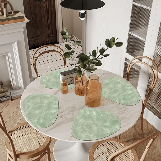 ADRIMER Placemats, Heat Resistant Round Placemats Set of 6 Washable 13 x 17 Inch, Waterproof Table Mats Wipeable for Kitchen, Dining Room Table Christmas Decor, Green - Image 5