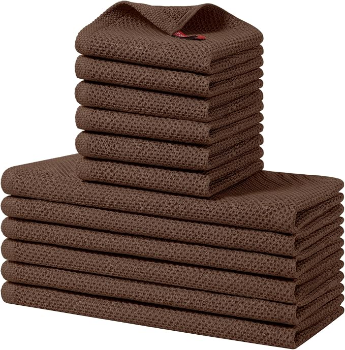 Homaxy 12 Pack 100% Cotton Kitchen Towels and Dishcloths Set, Coffee | 12 x 12 Inches and 13 x 28 Inches Kitchen Towels Set, Ultra Soft Absorbent Dish Cloths for Washing Dishes by Homaxy