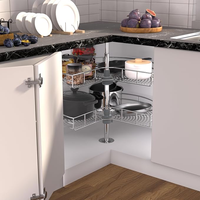 Kidney Shape 24" Corner Cabinet Lazy Susan, Replacement Shelves | Chrome-plated Steel Wire, 270° Dual-Shelf Rotation, 26-31" Adjustable, Fits 24"+ Corner Cabinets, Replacement Kitchen Storage - Image 2