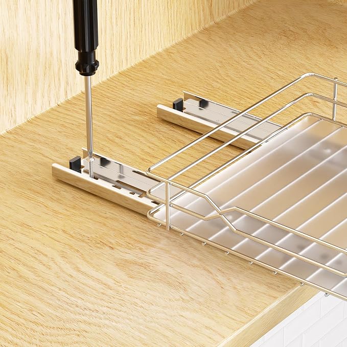Pull Out Spice Rack Organizer for Cabinet, Chrome, 8.5"W x 10.5"D x 2.5"H | Slide Out Design, No Drill Asembly, Fits Spices, Bottles & Jars, Ideal For Narrow Kitchen Cabinets & Pantry - Image 8