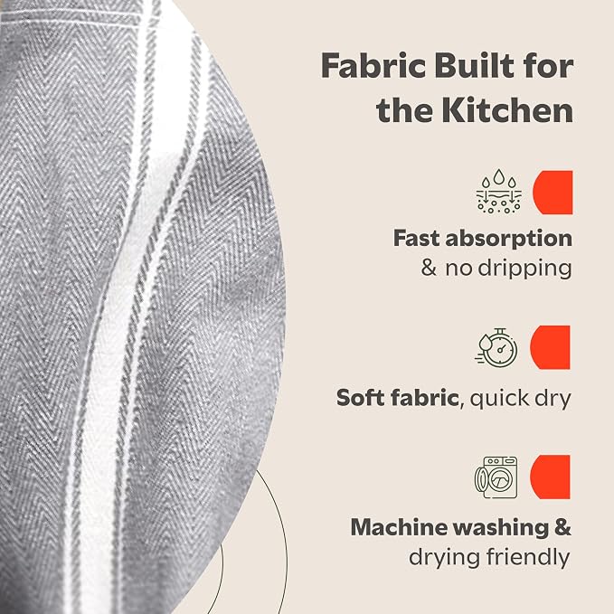 Zeppoli Classic Kitchen Towels - 15 Pack 100% Natural Cotton Towel Set, Reusable Wash Cloths, Absorbent Dish Towels, Machine Washable Hand Towels, Kitchen Essentials - 14” by 25” - Black - Image 4