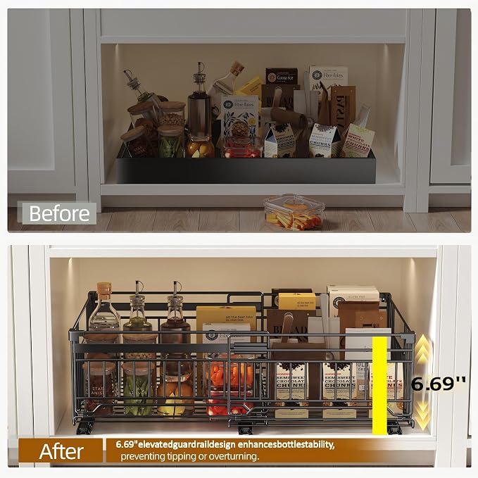 2 Pack Expandable Pull Out Cabinet Organizer, 15" Deep | Pull Out Drawers for Cabinets with width from 13" to 20", Cabinet Drawers Slide Out with Upgrade 3 Slide Rails, Hold 65 lbs - Image 7