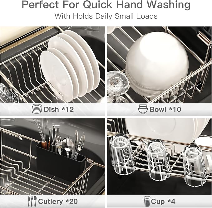 Dish Drying Rack Over The Sink with Adjustable Utensil Holder | Expandable Stainless Steel Dish Drainer for Small Kitchen, Apartment, RV, Counter Space Saving, Perfect Fit, Rustproof - Image 6